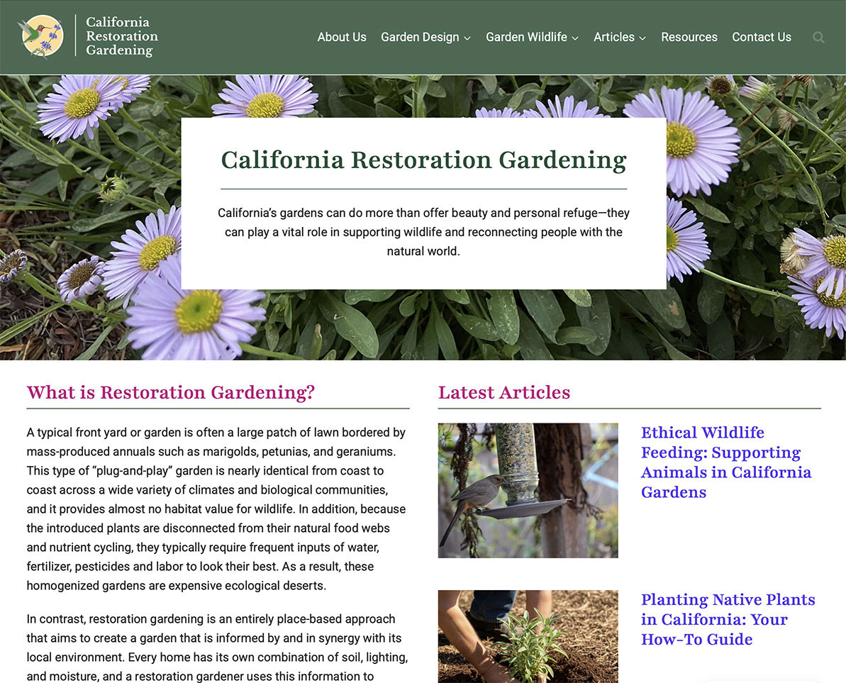 California Restoration Gardening home page screenshot